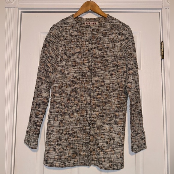 DOLAN Anthropologie Leopard Longline Tweed Jacket Zip Up Pockets Neutral SMALL - Picture 2 of 5